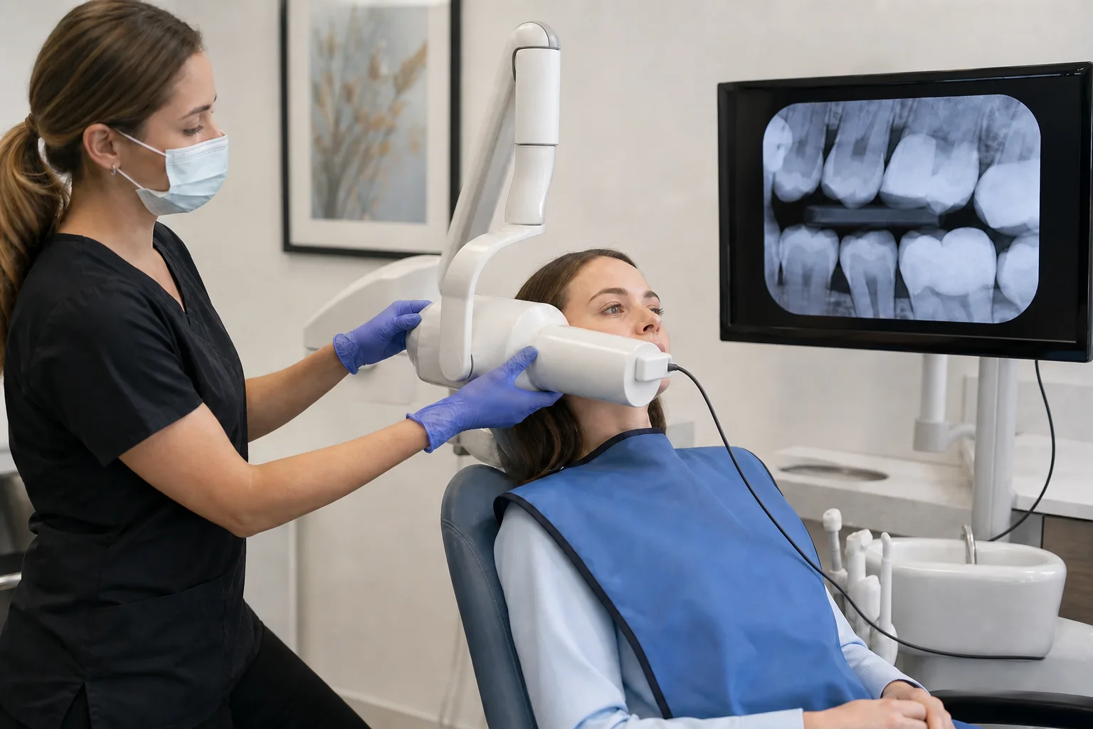 Digital dental X-ray being taken at Be Well Primary Health Care Center